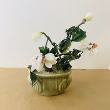 Vintage Small Chinese Jade Quartz Stone Glass Bonsai Tree Celadon Pot picture