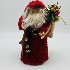 Vintage  6 inch Santa Claus holly in Bag & Bells Tree Topper Centerpiece picture