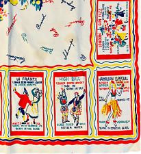 Vintage Tablecloth 1950s Drink Recipes Spirits Kitschy Grannycore MCM 29x36 READ picture