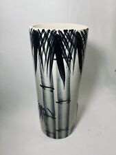 PANDA GARDEN Bamboo  CERAMIC Tall  VASE asian Black White 12” Glazed Crackle picture