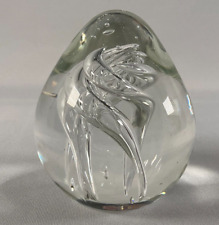 Art Glass Clear Air Twist Egg Shaped Paperweight picture