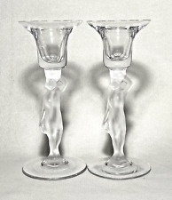 BAYEL ~ Early Pair of  FROSTED NUDE FEMALE Crystal Candle Holders ~ France picture