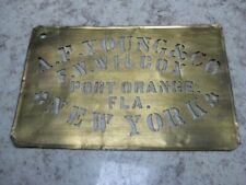 Antique 1890's Brass Stencil A.F. Young & Co F.W. Wilcox-PORT ORANGE, FLA To NY picture