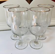 Vintage Libbey Arby’s Etched Snow Scene Wine Glasses w/ Gold Trim - Set Of 4 picture