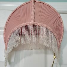 Antique Art Nouveau Deco French Pink Crescent Moon Fringe Beaded Headboard Lamp picture