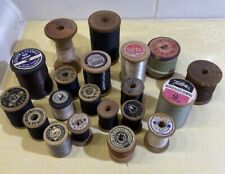 Lot of 20 Vintage Wood Wooden Sewing Button Thread Spools Crafts Hobby picture