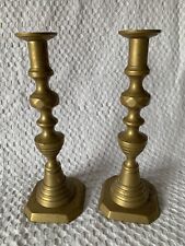 Antique Pair 19th Century Brass Push Up Candlesticks Rare Candle Holder Pillars picture