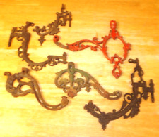 Antique Lot of 6 Ornate Cast Iron Wall Mount Oil Lamp Holder Swing Arm Parts picture