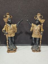 Pair of Old Heavy Vintage Bronze  Blackamoor Statues Candle Candelabra picture