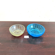 Vintage Aqua Blue & Clear Glass Bowl 2 Pcs Kitchen Decorative Collectible GL127 picture