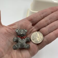 Vintage Solid Pewter Miniature 1.5” Sitting Teddy Bear W/ Red Scarf picture