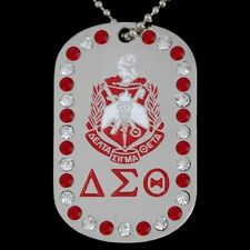 Delta Sigma Theta Double Sided Bling Rhinestone Dog Tag Necklace picture