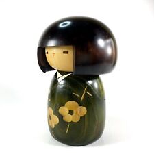Kokeshi Wooden Doll Hand Painted Japan Floral Design Vintage Collectible picture