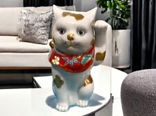 Vintage MANEKI NEKO Lucky Beckoning Cat KUTANI Pottery Statue 7.5” Tall Japanese picture