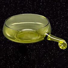 Vintage Art Glass Green Empoli Applied Handle Dish Bowl Hand Blown  2”T 8.5”W picture
