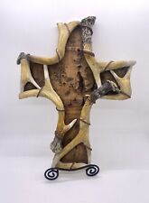 Vtg BIG SKY CARVERS Heavy Unique Relief Wood-Look Christian Cross 11.5”H picture
