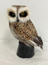 Realistic Woodland Owl Figurine Lightweight Body Covered w/Real Feathers picture