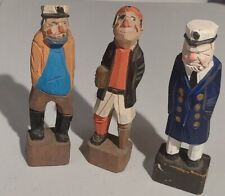 3 Hand Carved Wooden Sailors Pirate Fisherman Hand Painted 12