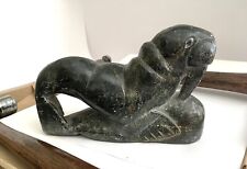 Vintage Inuit Eskimo Hand Carved Soapstone 8” Walrus - Signed - E9-960 picture