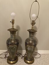 VTG Anitque Set of 2 Porcelain Vase Table Lamps W/Bronze Base and Brass Top.Rare picture