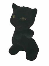 Vintage Halloween Miniature Kitten Black Felt Cat Flocked Green Eyes 3” Inch picture