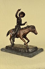 C.M. RUSSELL COWBOY RIDING HORSE Handcrafted Bronze Sculpture Statue Art Decor picture