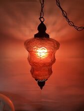 Vtg MCM RubyRed Optic Glass Hanging Light Swag Lamp Gothic 24”L/10”W 10’ chain picture