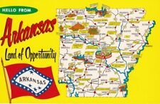 c1960 Hello from Arkansas. Land of Opportunity. Map, Flag. Unposted picture