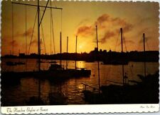 VINTAGE CONTINENTAL SIZE POSTCARD THE HAMILTON BERMUDA SKYLINE AT SUNSET STAMPS picture
