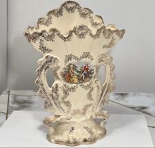 Vintage 9” Portia Royal China 22k Gold Filigree Porcelain Mantle Fan Vase GUC picture