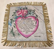 Vintage Sweetheart Poem Heart Souvenir Pillow Pillowcase WW2 Era Denver Blue  picture