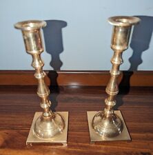 Vintage Small Polished Brass Candle Holders with Square Base picture