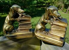 VTG JENNINGS BROTHERS Cast Bronze Naughty Dachshund Weiner Dog Book Ends Stop picture