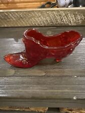 Vintage Fenton Glass Cabbage Rose Red Shoe Slipper picture