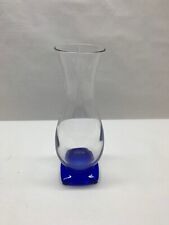 vintage glass pedestal bud vase clear and cobalt blue 7 inch tall picture