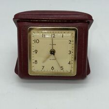 Florn Vintage Red Leather Case Wind-up Travel Alarm Clock picture