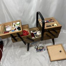Vintage Wood Fold Out Accordion Sewing Box - Needs Repair/TLC / Filled Stuff picture