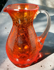 Amberina Crackle Glass Creamer Pitcher Clear Applied Handle 4