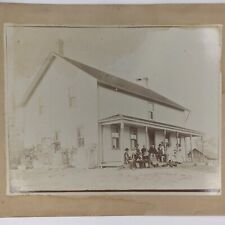 c1890s Lovely Family on Farm House Porch Large Cabinet Card Boys Girls Dog 3F picture