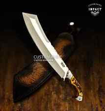IMPACT CUTLERY D2 STEEL DOUBLE EDGED BOWIE KNIFE RAM HORN HANDLE- 1629 picture