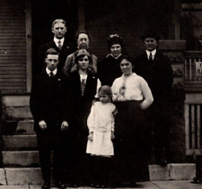 RPPC Family of Eight on Front Steps CYKO 1904-1920s VTG Postcard 1379 picture