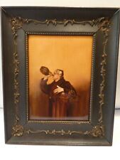 Drinking Monk Antique T&V Porcelain Wall Plaque, hand-painted Limoges 1900 frame picture