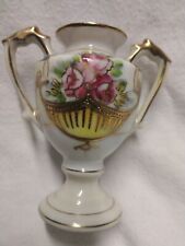Miniature Hand Painted Roses Floral Vase. Made In Occupied Japan. 2.5