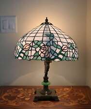 Gorgeous Art Deco Table Lamp With Leaded Glass Shade circa 1930's 14