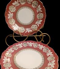 Vintage Antique 4 Schumann Bavaria Dinner Plates White Flower~Rosyred Gold Trim picture