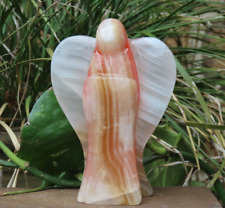 Large Onyx Polished Orange Crystal Angel 403 Grams Display Piece 125mm Tall picture