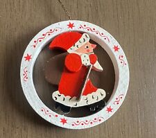 Vintage Scandinavian Santa Claus Round Wooden Christmas Ornament picture