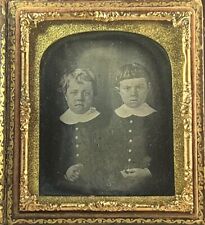 1/6 Daguerreotype Two Young Boys, Brothers, Identically Dressed, Large Collars picture