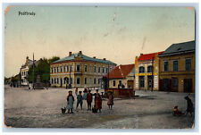 Bohemian Czech Republic Postcard Podebrady Plaza Buildings Scene c1910 Posted picture
