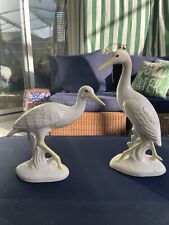 VTG Egret Or Crane Pair Figurine Glazed Ceramic Pottery- RARE FIND picture